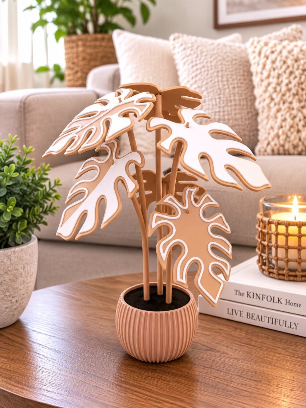 3D Printed Monstera Leaf Coaster Set with Holder, Nature Home Decor